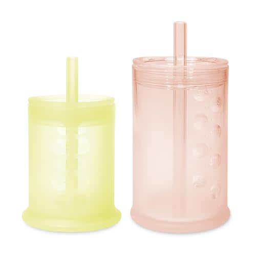 Olababy Silicone Training Cup with Straw Lid Bundle 5oz Lemon + 9oz Coral
