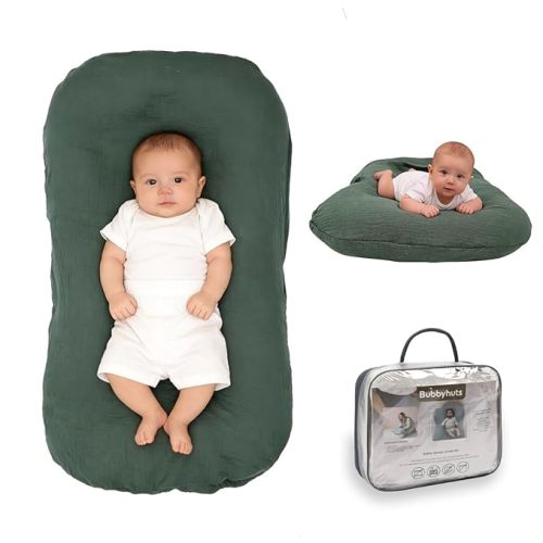 Baby Lounger - Snuggle Cozy Me Infant Lounger for Newborn 0-12 Months, Muslin Cover，Portable Breathable & Soft Baby Nest Lounger for Home and Travel - Moss