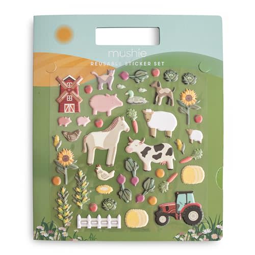 mushie Reusable Sticker Book Set (Farm) | 100+ Removable Puffy Stickers | Arts & Crafts Activity for Kids | Ages 3+