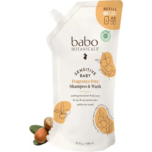 Babo Botanicals Sensitive Baby Fragrance-Free 2-in-1 Shampoo & Wash - Shea Butter, Calendula & Aloe Vera - EWG Verified - Cruelty-Free - Vegan - Pediatrician Tested - For Babies & Kids