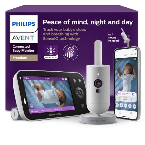 Philips Avent Premium Connected Baby Monitor - Smart Baby Monitor with App, 1080p Camera, SenseIQ Sleep & Breathing Motion Tracking, Cry Detection & Translation, Two-Way Audio, Night Vision, SCD971/37
