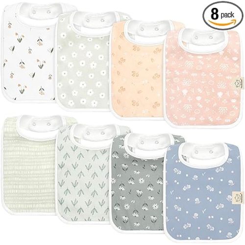 KeaBabies 8-Pack Organic Baby Bibs for Boys, Girls - Super Absorbent Cotton Drool Bibs for Baby Girl & Boy, Teething Toddler, Drooling Newborn, Ultra Soft & Machine Washable (Fleur)