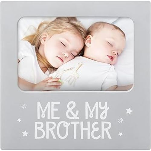 Tiny Ideas Me and My Brother Picture Frame, Christmas Photo Picture Frame, Sibling Keepsake, Ideal Big Brother Gift, Shower Gift and Gender Neutral Nursery Decor, Gray
