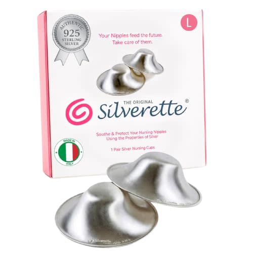 Silverette Nursing Cups, Postpartum Essentials, The Real Silverette, Large | Pure 925 Sterling Silver Nursing Cups, Nipple Shields for Breastfeeding Newborn, Silver Nipple Covers, Made in Italy, Gift