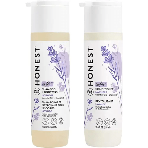 The Honest Company Silicone-Free Conditioner & 2-in-1 Cleansing Shampoo + Body Wash Duo | Gentle for Baby | Naturally Derived | Lavender Calm, 20 fl oz