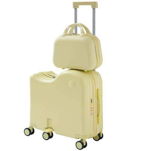 TABU Kids Ride on Luggage with Handbag, Hardshell Suitcase with 6-Spinner Wheels,Hidden Cup Holder,Foldable Pedal,Yellow