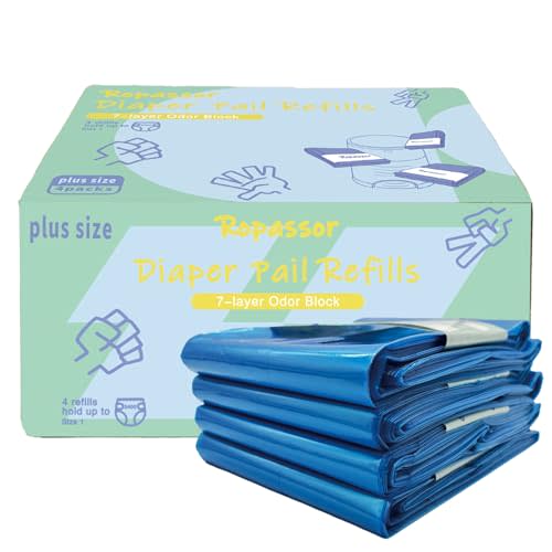 Diaper Pail Refill Bags for Dekor Plus Diaper Pail (2400 count) 4 Packs, 7-Layer Odor-Absorbing, 30% Extra Thickness, Disposable Diaper Trash Bags, Baby essentials