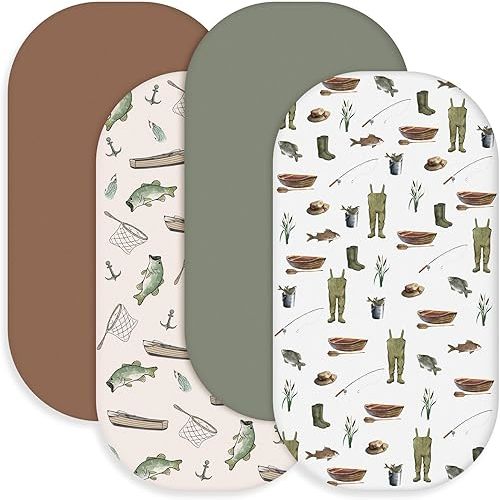 Lounsweer 4 Pack Fishing Bassinet Sheets 32 x 16 x 4 Inches Stretchy Neutral Fitted Baby Fishing Bassinet Mattress Sheets for Standard Mattress Gift Set