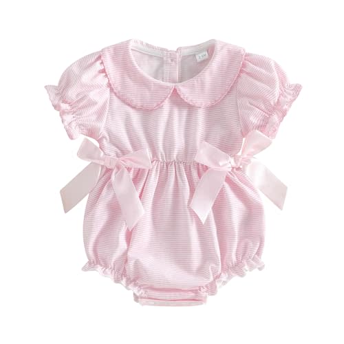 kacubwyy Newborn Baby Girl Summer Clothes Short Sleeve Bubble Romper Bow Embroidery Smocked Outfits Infant Girl