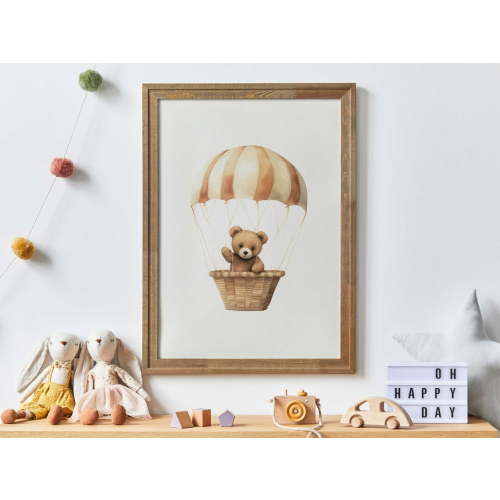 Cute Bear Nursery Art Print, Bear In Parachute, Hot Air Balloon Nursery Print, Nursery Decor, Baby Shower Gift, Nursery Art Wall Art, Modern Wall Decor, 12x18 UNFRAMED
