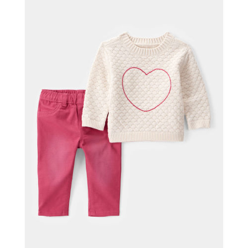Baby 2-Piece Heart Sweater & Pull-On Pant Set - Ivory/Pink - Carter's | Carter's