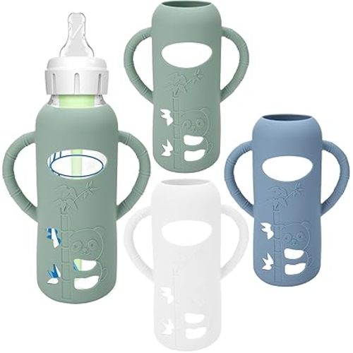 3 Pack Silicone Sleeves for Dr. Brown's Glass Baby Bottles - Drop Protection Baby Bottle Sleeves,Compatible with Dr. Brown's Newborn Glass Bottles,with Silicone Handles,8 oz