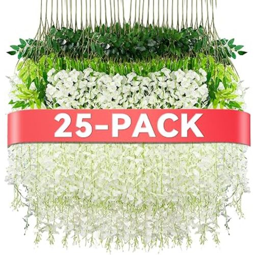 Alotiki White Wisteria Hanging Flowers, 25 Pack Fake Hanging Flowers
