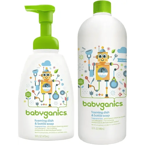 LuxProdX Baby ganic Foaming Dish & Bottle Soap 16 oz + 32 oz Refill – Plant-Based, Fragrance-Free, Baby-Safe Cleaning Kit