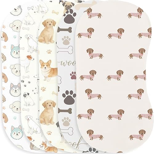 5Pack Cartoon Baby Burp Cloths for Boys Girls, Puppy Dog Baby Burping Cloths, Soft Cotton Super Absorbent Washcloths, Machine Washable and Reusable Baby Spit-Up Cloths for Newborns Infants Essentials