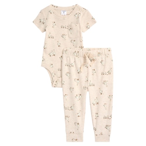 Patterned Cotton Romper & Joggers Set, 6M