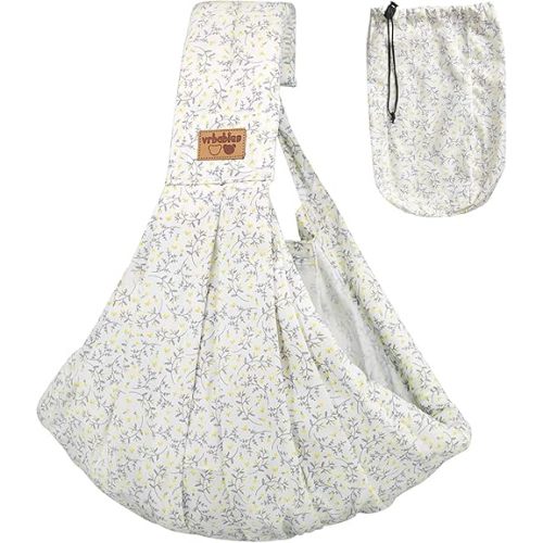 Baby Sling Carrier Newborn, Adjustable Easy Wearing Baby Nursing Warp Sling, New Mom Dad Soft Cotton Baby Front Holder Carrier for Infant Toddler Life Travel Essential Gifts (Yellow Flower)