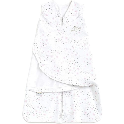 HALO 100% Cotton Sleepsack Swaddle, 3-Way Adjustable Wearable Blanket, TOG 1.5, Midnight Moons Pink, Small, 3-6 Months