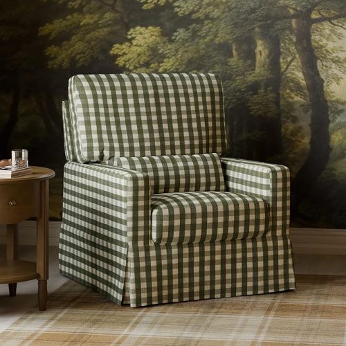 Namesake Crawford 360° Swivel Glider Nursery Chair - GREENGUARD Certified, Ultra Cozy Swivel Rocker - Versalite Glider Rocking Chair for Nursery, Living Room - Green Gingham