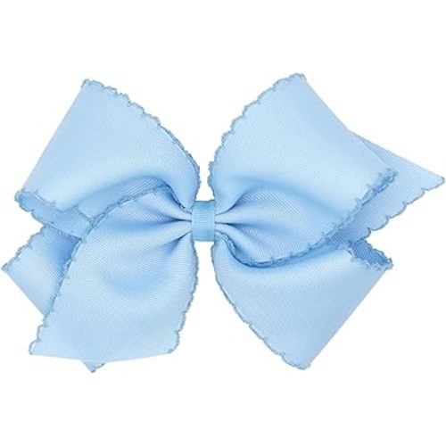 Wee Ones Girls' Classic Grosgrain Moonstitch Edge Hair Bow, No-Slip Hair Clip, Handmade, Millennium Blue, King