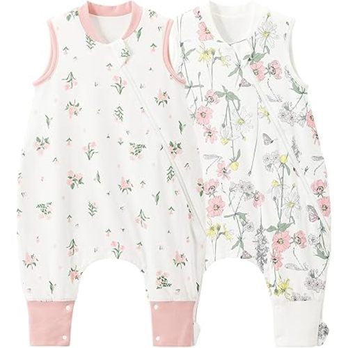 Duomiaomiao 2 Pack 0.5 TOG Toddler Sleep Bag 12-24 Months 100% Cotton Lightweight Baby Sleep Sack with Feet, Breathable Comfy Toddler Wearable Blanket