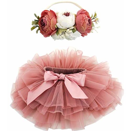 BGFKS Baby Girls Soft Fluffy Tutu Skirt with Diaper Cover,Toddler Girl Tutu Skirt Sets with Flower Headband.
