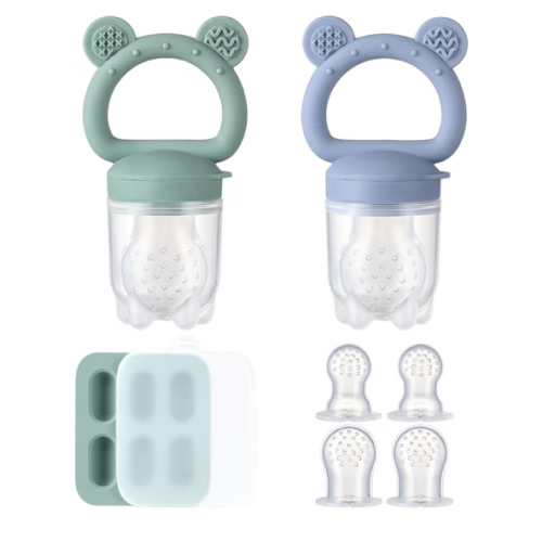 2 Pack Silicone Baby Fruit Feeder with Mini Freezer Tray, Baby Teethers, Breastmilk Popsicle Molds for Baby Teething Relief, Fresh Food Feeder for Safe Infant Self Feeding, Extra Food Pouches