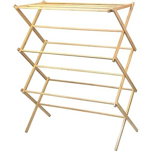 HOME IT Wooden Clothes Drying Rack for Laundry - Collapsible Folding Bamboo Laundry Drying Rack for Drying Clothes - Heavy Duty Pre Assembled