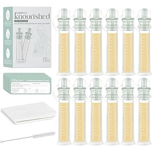 SimplyKnourished Colostrum Collector Kit, Reusable, BPA-Free, Leakproof, with Cotton Wipe, Case, Brush - 5ml, 12 Pieces