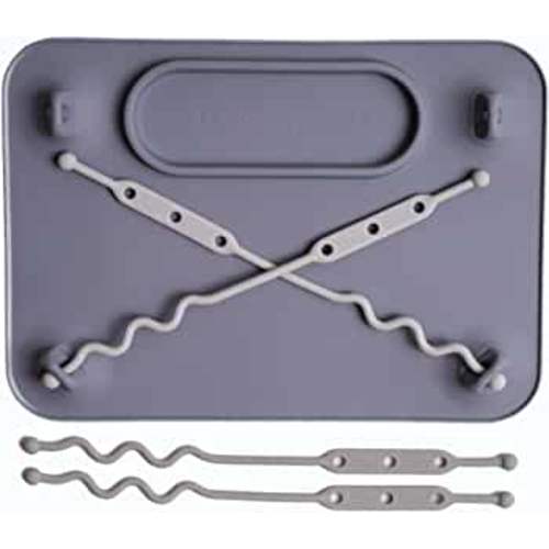 BUSY BABY Silicone Placemat - Built-in Suction Cups - 4 Toy Tethers for Babies Toddlers and Kids - Food Grade Silicone - 8.5 x 11 in - Comes with Travel Sleeve - Dishwasher Safe - Pewter