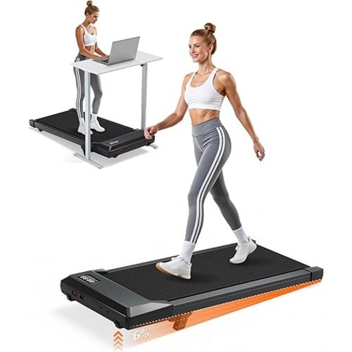 Walking Pad with 6% Incline, 300LBS Capacity Under Desk Treadmill for Home Office, Quiet Portable Mini Treadmill with App & Remote Control, No Assembly, Slim Design for Small Spaces