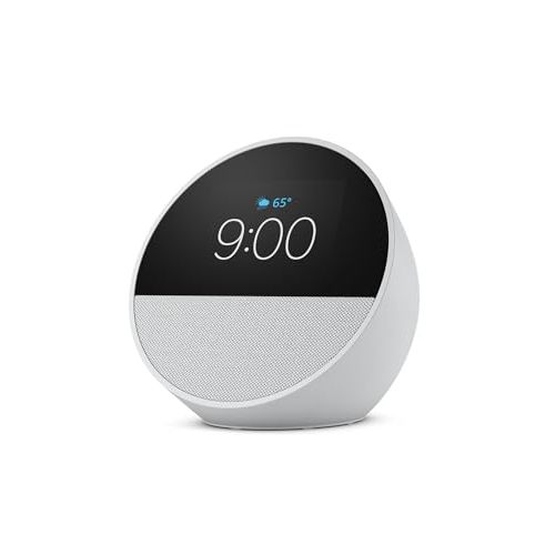 Amazon Echo Spot (newest model), Great for nightstands, offices and kitchens, Smart alarm clock with Alexa, Glacier White