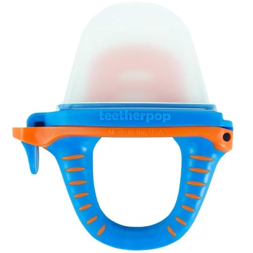 Teetherpop Fillable Silicone Teether for Babies – Breastmilk Popsicle Molds for Teething with Spill-Proof Sippy Slits – Freezable Baby Teethers for Liquids & Purées - Cool Teething Relief (BlueOrange)