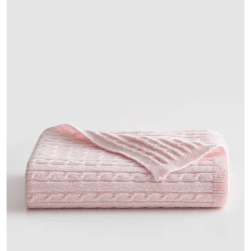 Luxe Cable Knit Cashmere Baby Blanket in Minimal Pink