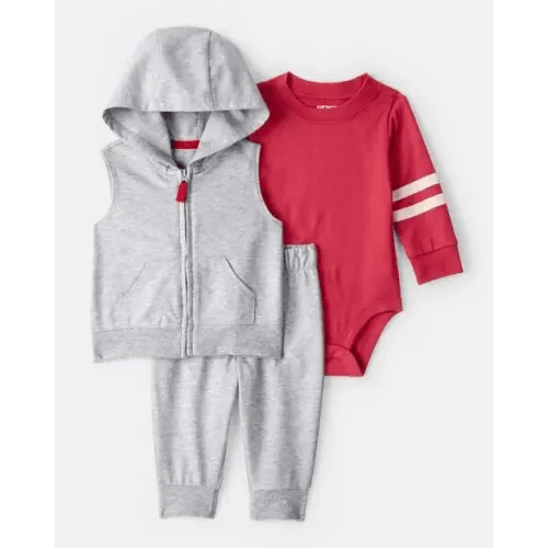 Baby Boy 3-Piece Varsity Vest Outfit Set - Red/Grey | Carter's