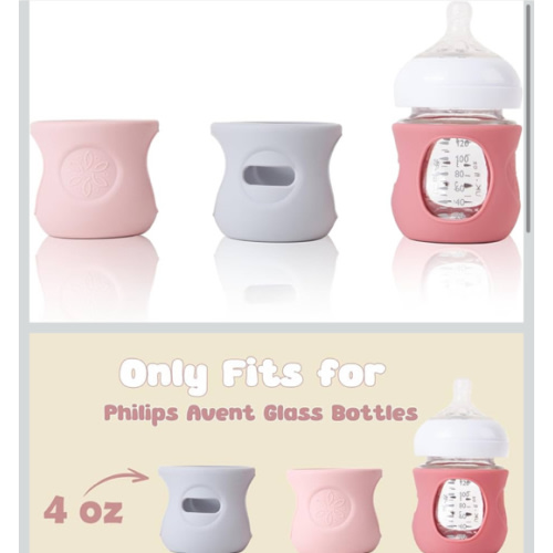 3 Pack Silicone Sleeve for Avent Natural Glass Baby Bottles, Compatible Philips Avent Glass Natural Baby Bottle 4oz