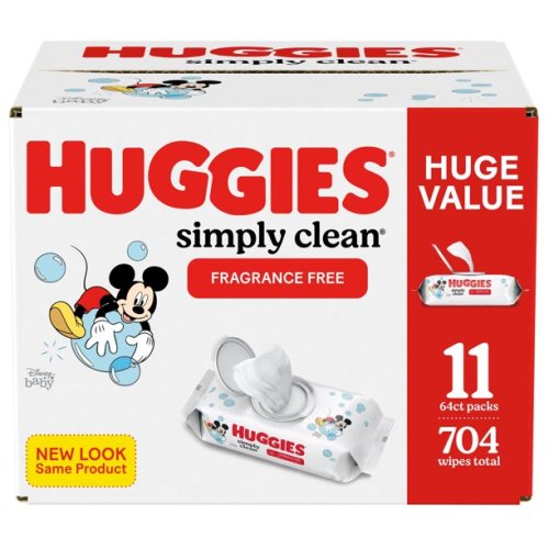 Huggies Simply Clean Unscented Baby Wipes, 11 Flip-Top Packs, 704 Total Count (Select for More)