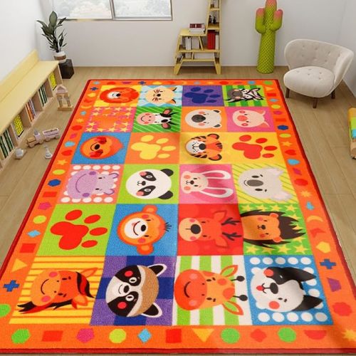 Classroom Carpet Kid Rug,78.7"X59" Cute Animal Kids Rugs for Playroom,Non-Slip Educational Classroom Rug,Washable Preschool Rugs for Classroom Elementary Playroom Kids Room Nursery