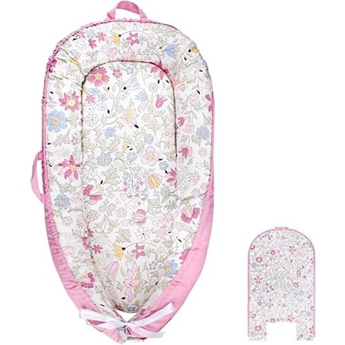 Baby Lounger Cover, Cotton Newborn Nest Cover, Baby Lounger Replacement Cover, Soft & Breathable, Reversible & Adjustable, Purple(Cover Only)