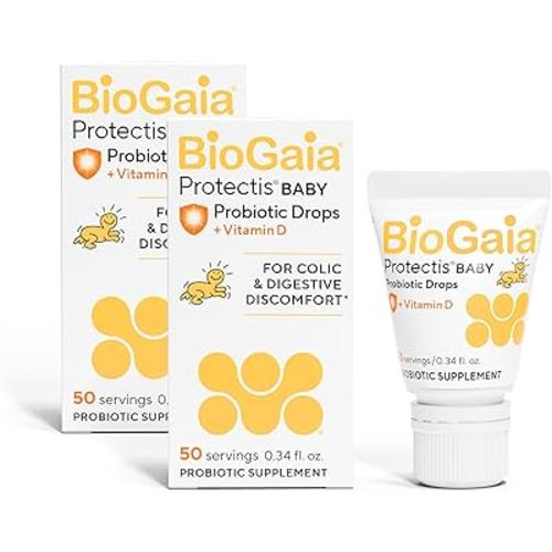 BioGaia Baby Probiotic Drops - Colic & Gas Relief + Vitamin D, 50-Day Supply, Safe for Newborns, Reduces Crying, Fussing, Colic, Gas, Spit-ups & Constipation, No allergens, Dairy or Soy (Pack of 2)
