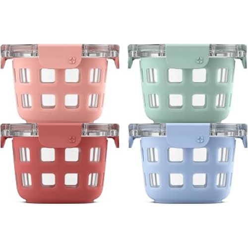 Ello Duraglass 2 Cup Glass Storage Containers with Lids, 4 Pack, Melon