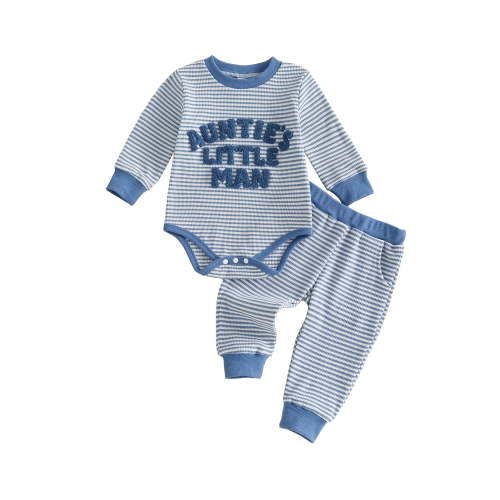 Loicainy Infant Baby Boy Fall Clothes Set 3 6 12 18 Months Waffle Letter Embroidery Long Sleeve Romper and Pants Outfits