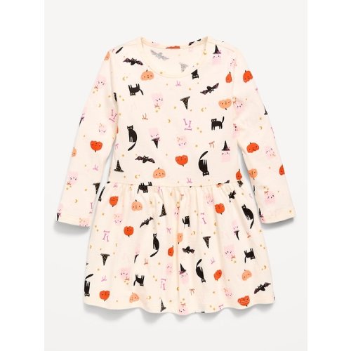 Printed Long-Sleeve Drop-Waist Dress for Toddler Girls