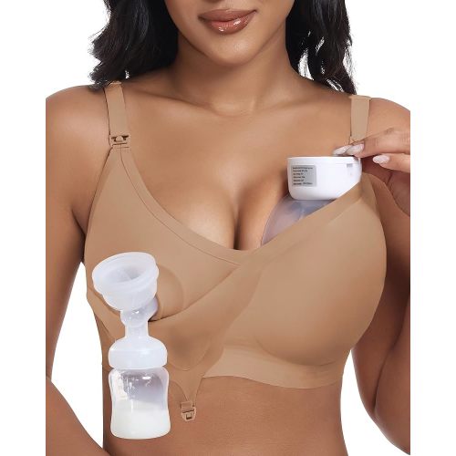 Wireless Seamless Pumping Bra Hands Free Nursing Bra Wirefree Comfort Wearable Breast Pump Brass