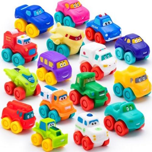 Joyfy Cartoon Soft Rubber Toy Cars Set - Mini Bath and Pool Vehicles for Toddlers, Summer Party Favors Christmas Birtgday Gift for Boys Girls 3 4 5