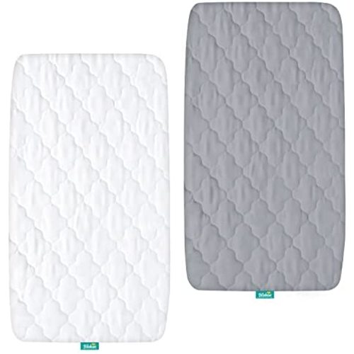 Bassinet Mattress Pad Cover, Waterproof, Fits for All Mainstream Bassinet - Rectangle,Oval,Hourglass,2 Pack, Ultra Soft Microfiber Surface, Washer & Dryer,Grey and White