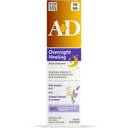 A+D Overnight Healing Diaper Rash Ointment - Soothes, Protects & Relieves Diaper Rash Overnight with Lavender & Colloidal Oatmeal - Healing Ointment for Red, Itchy, Irritated Skin - 3.6oz