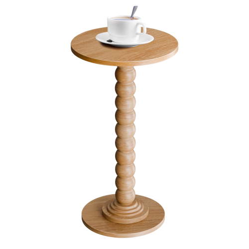 EDX Round Side Table - Solid Wood Leg Small Drink Table for Living Room Bedroom Office,Natural