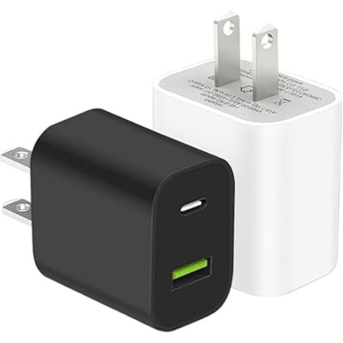 2 Pack USB C Charger Block, Dual Port Type C Wall Charger Fast Charging 20W Power Adapter Cube for iPhone 14/14 Pro/14 Pro Max/14 Plus/13/12/11, XS/XR/X, iPad, Samsung, More