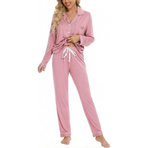 Leikar Button Down Pajamas for Women Soft Viscose Sleepwear Long Sleeve Pjs Set Maternity Nursing Postpartum Loungewear